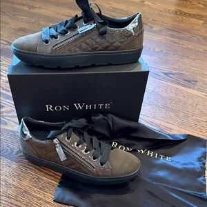 NIB Ron White sz 40 (US 9.5) Brown quilted patent suede mirror shoes sneakers